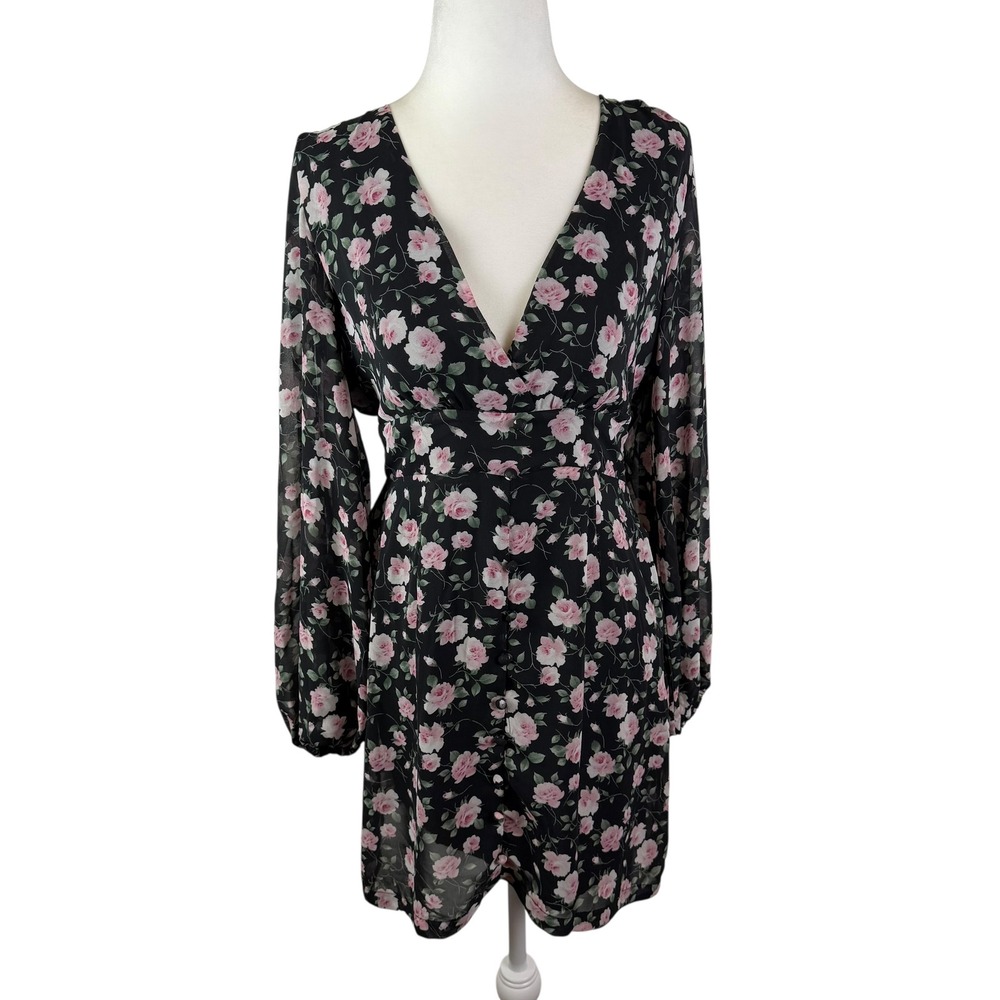 NWT Princess Polly Darlia‎ Floral Mini Dress Size 6 Black Coquette Dark Romantic